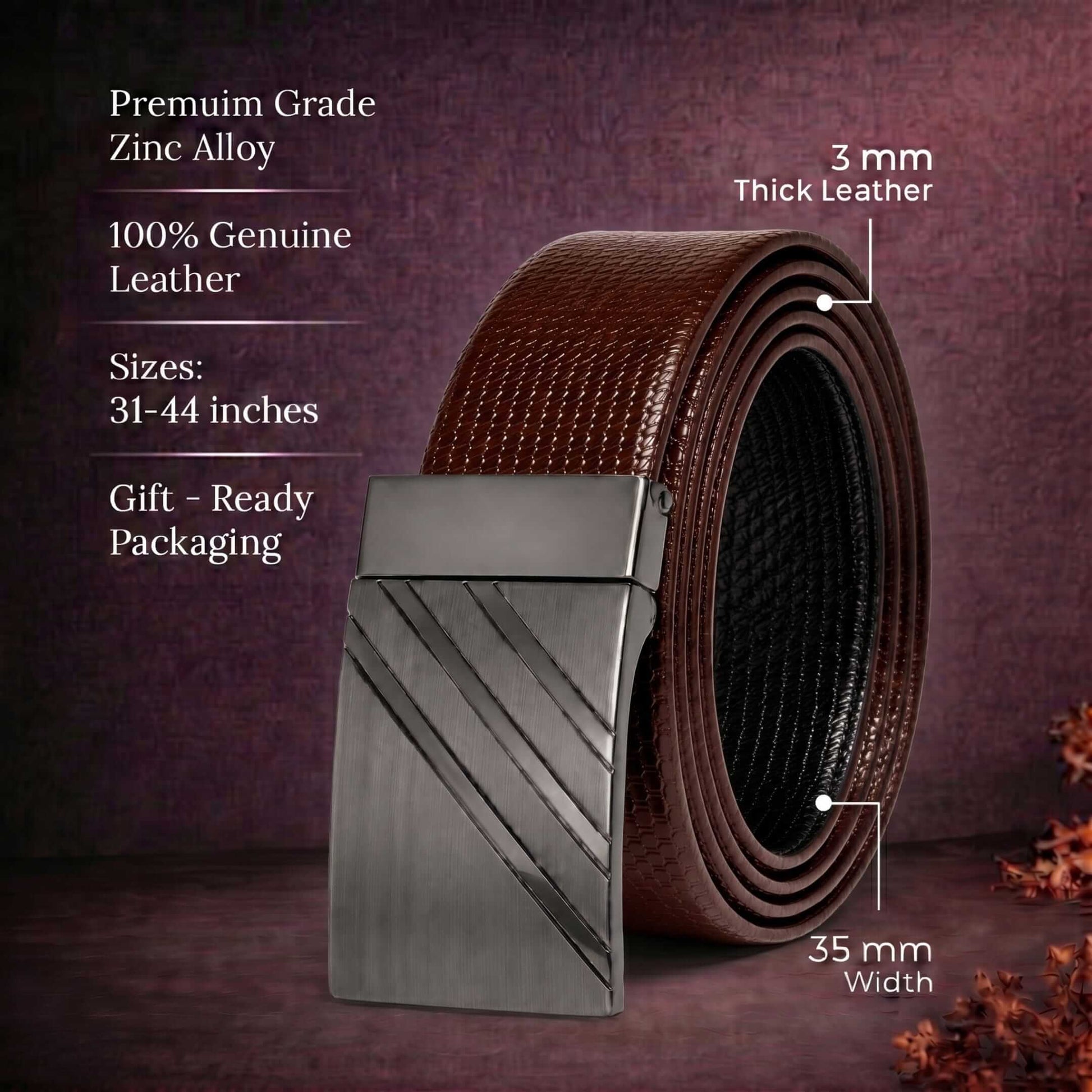 Mens 100% Genuine Leather Belt - VAREX Grid Emboss Plate (Brown & Black Reversible) — Leather Belts for Men | THE MEN THING