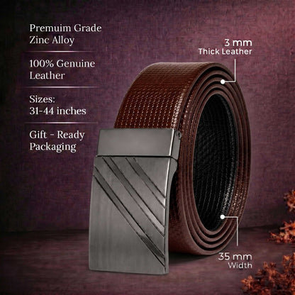 Mens 100% Genuine Leather Belt - VAREX Grid Emboss Plate (Brown & Black Reversible) — Leather Belts for Men | THE MEN THING