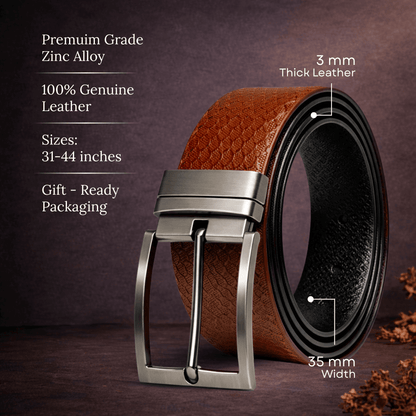 Mens 100% Genuine Leather Belt - VELIXO Diamond Grid Emboss (Brown & Black Reversible) — Leather Belts for Men | THE MEN THING