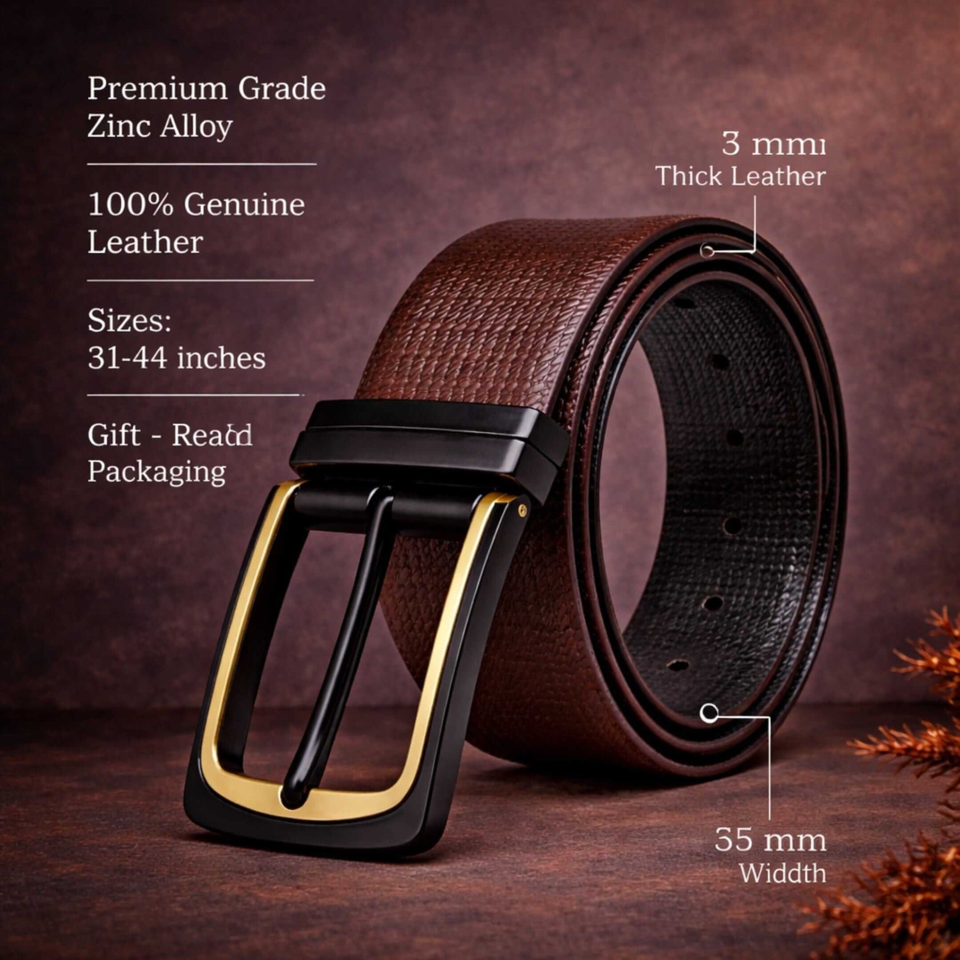 Mens 100% Genuine Leather Belt - VELNOX Textured Weave Gold (Brown & Black Reversible) — Leather Belts for Men | THE MEN THING