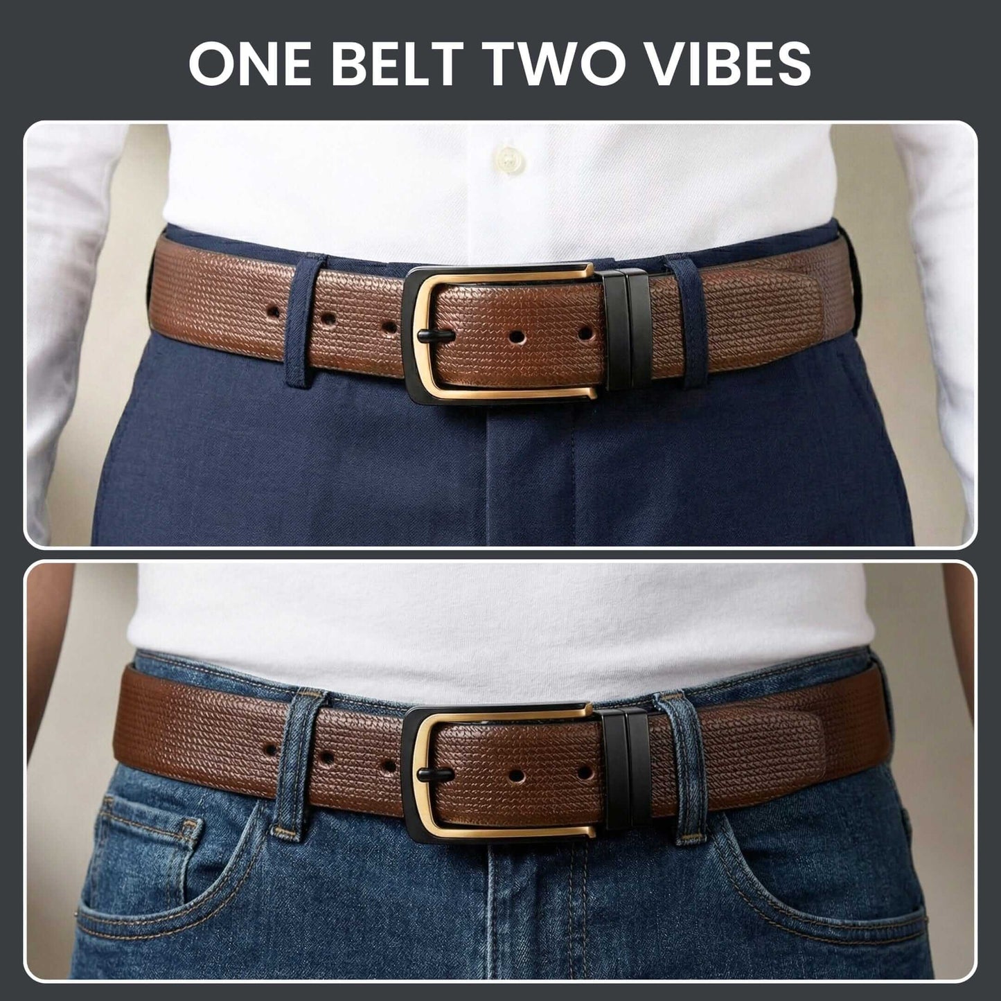 Mens 100% Genuine Leather Belt - VELNOX Textured Weave Gold (Brown & Black Reversible) — Leather Belts for Men | THE MEN THING