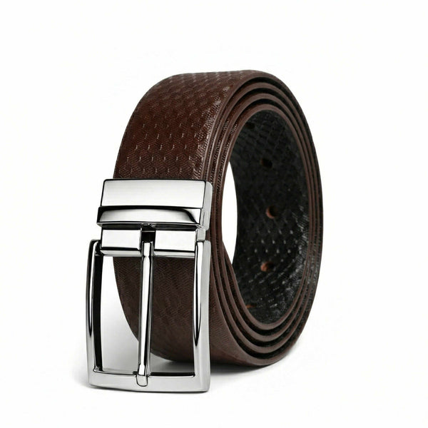 Mens 100% Genuine Leather Belt - VELTON Snake Emboss (Brown & Black Reversible)