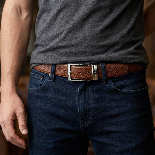 Mens 100% Genuine Leather Belt - VELTON Snake Emboss (Brown & Black Reversible)
