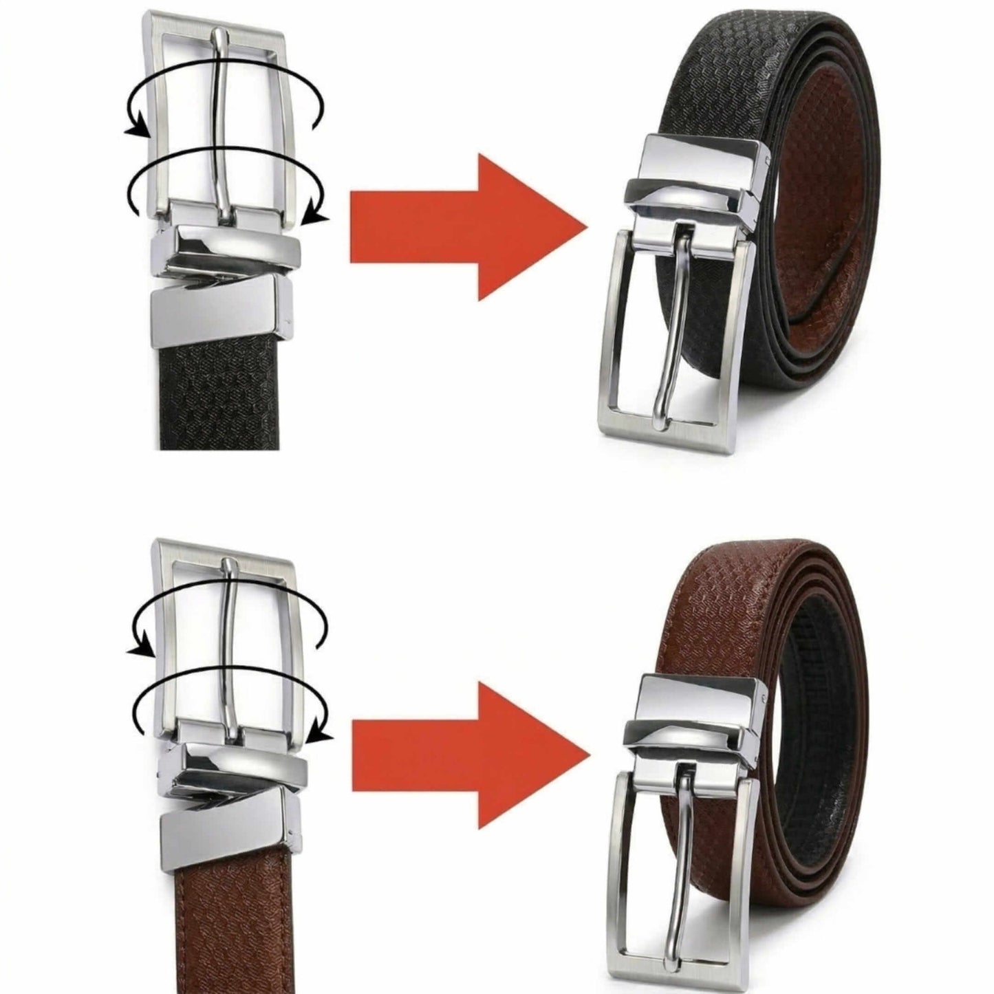 Mens 100% Genuine Leather Belt - VELTON Snake Emboss (Brown & Black Reversible) — Leather Belts for Men | THE MEN THING