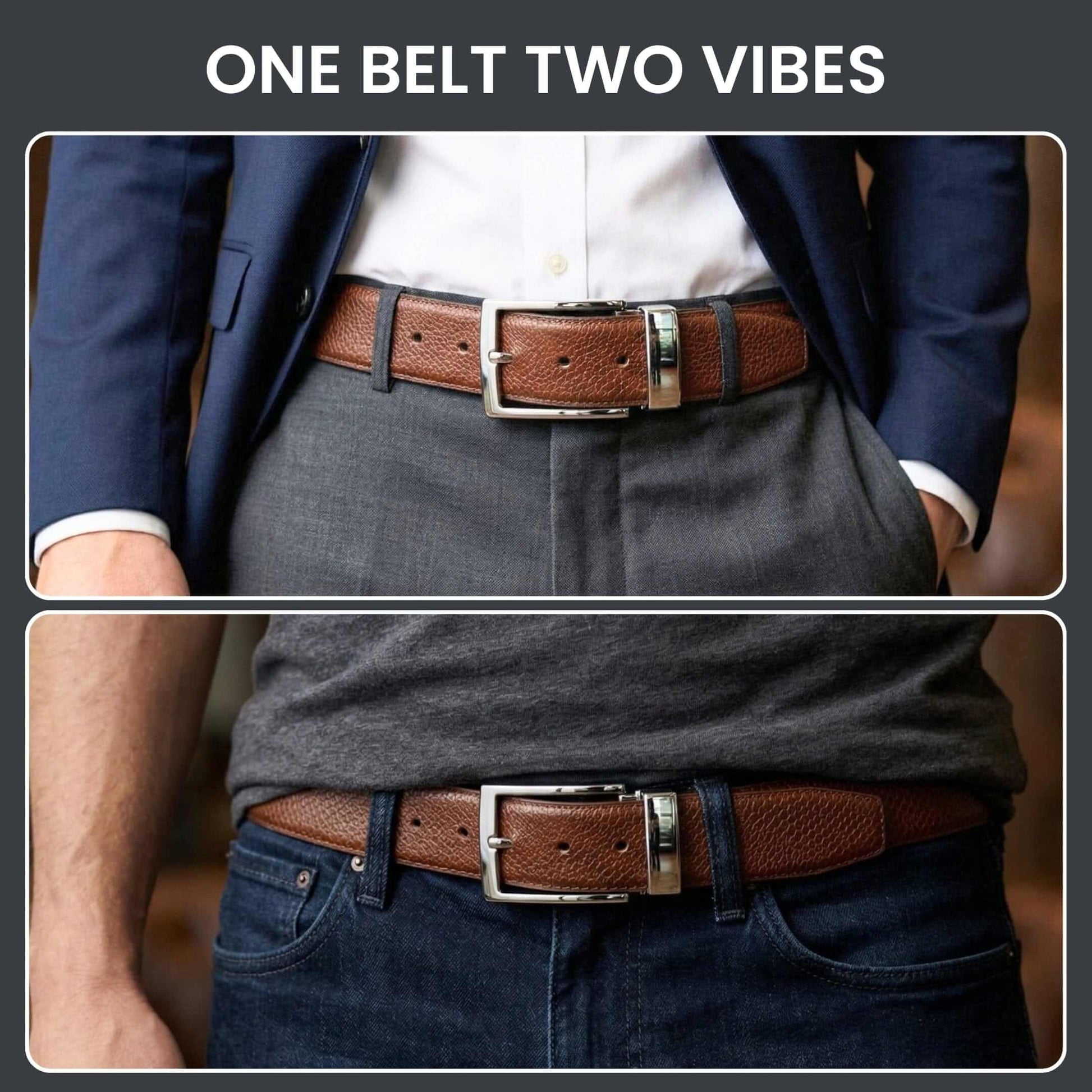 Mens 100% Genuine Leather Belt - VELTON Snake Emboss (Brown & Black Reversible) — Leather Belts for Men | THE MEN THING