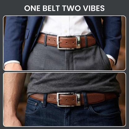 Mens 100% Genuine Leather Belt - VELTON Snake Emboss (Brown & Black Reversible) — Leather Belts for Men | THE MEN THING