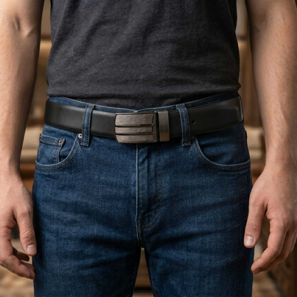 Mens 100% Genuine Leather Belt - VELTOR Smooth Leather Plate (Brown & Black Reversible)
