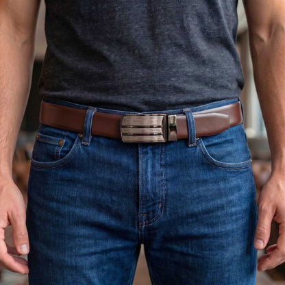 Mens 100% Genuine Leather Belt - VELTOR Smooth Leather Plate (Brown & Black Reversible) — Leather Belts for Men | THE MEN THING