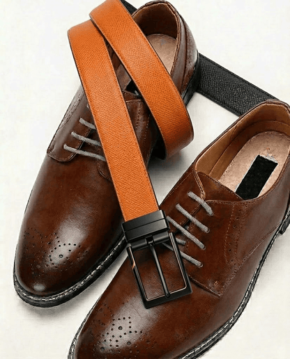 Mens 100% Genuine Leather Belt - VELTORA Smooth Gold Accent (Brown & Black Reversible) — Leather Belts for Men | THE MEN THING