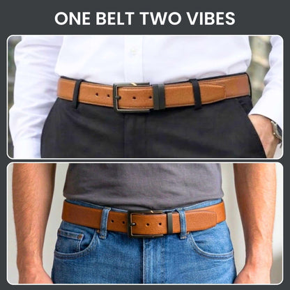 Mens 100% Genuine Leather Belt - VELTORA Smooth Gold Accent (Brown & Black Reversible) — Leather Belts for Men | THE MEN THING