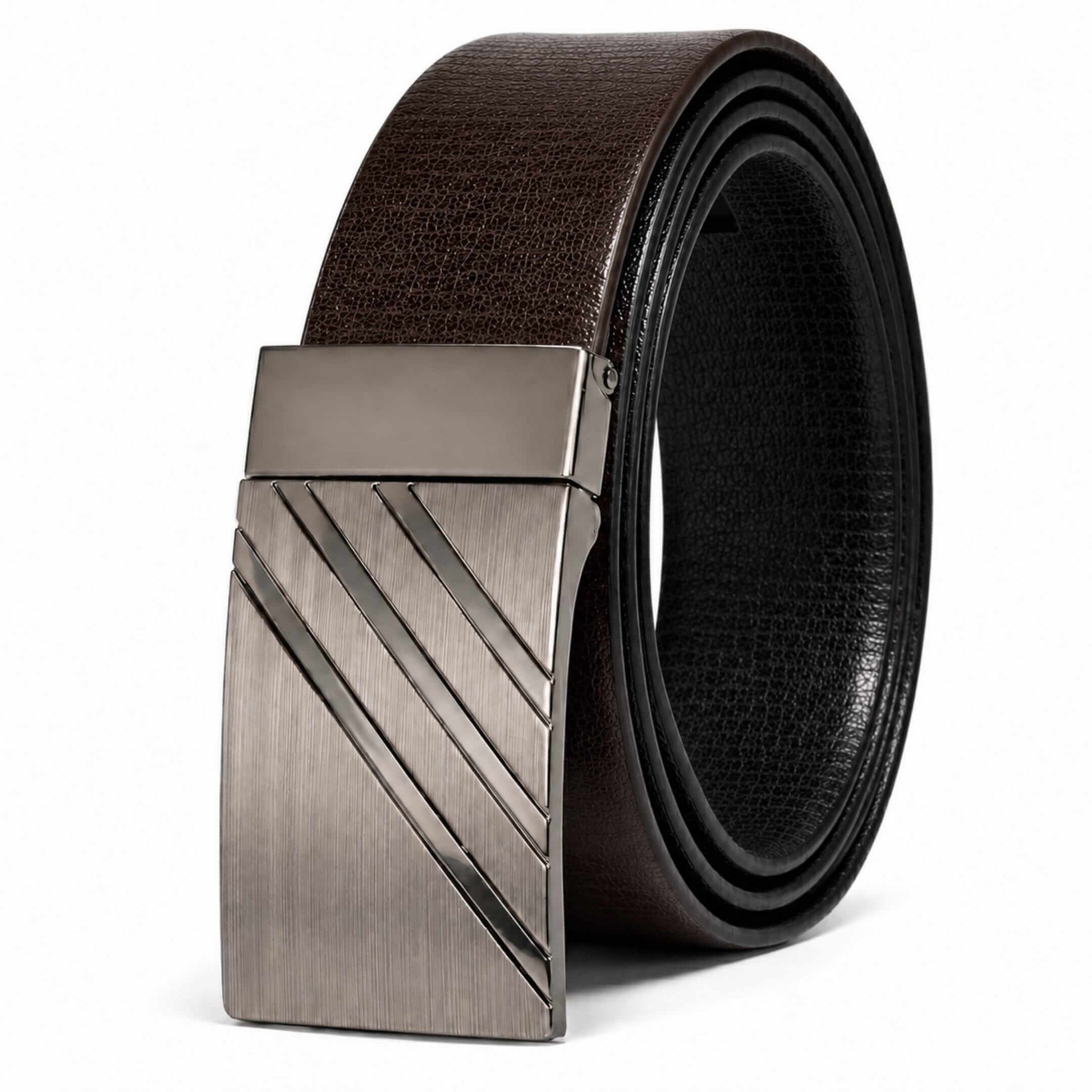Mens 100% Genuine Leather Belt - VELTRIX Grid Emboss Plate (Brown & Black Reversible) — Leather Belts for Men | THE MEN THING