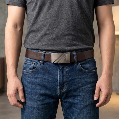 Mens 100% Genuine Leather Belt - VELTRIX Grid Emboss Plate (Brown & Black Reversible) — Leather Belts for Men | THE MEN THING