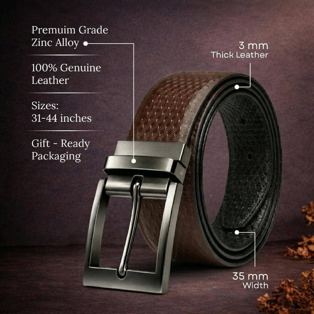 Mens Genuine Leather Belt | 2 in 1 Reversible (Brown & Black) (1 Pc.) - VELTRON - THE MEN THING