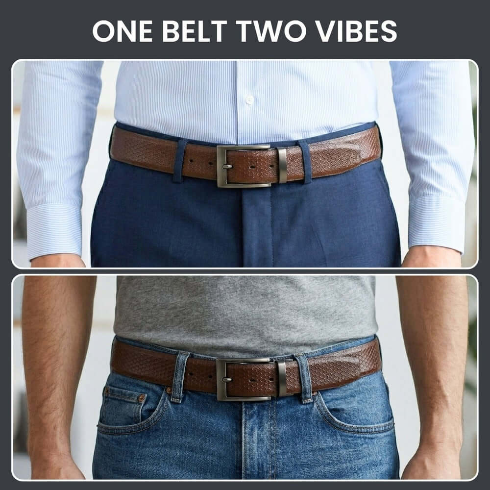 Mens Genuine Leather Belt | 2 in 1 Reversible (Brown & Black) (1 Pc.) - VELTRON - THE MEN THING