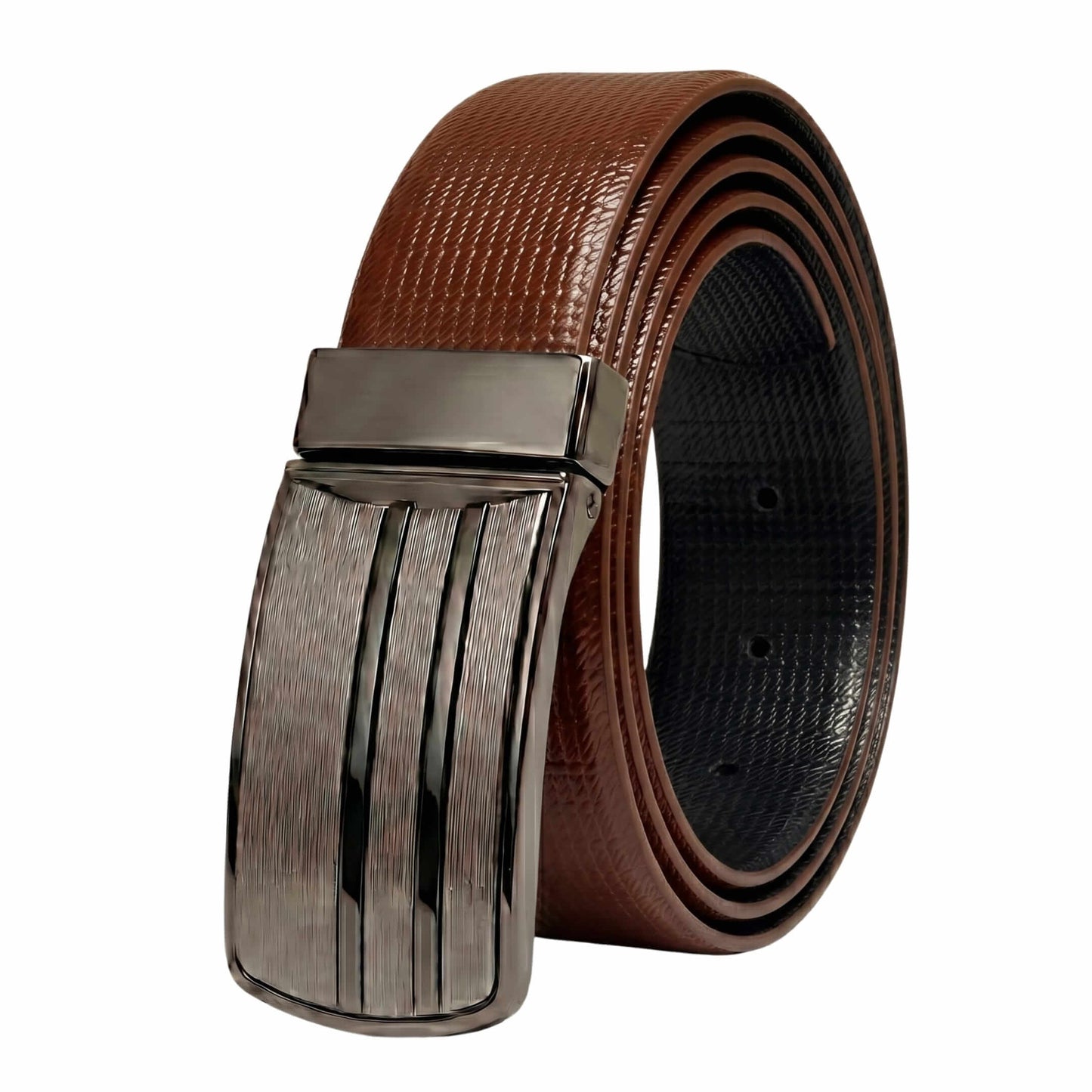 Mens 100% Genuine Leather Belt - VERSA Grid Emboss Plate (Brown & Black Reversible) — Leather Belts for Men | THE MEN THING