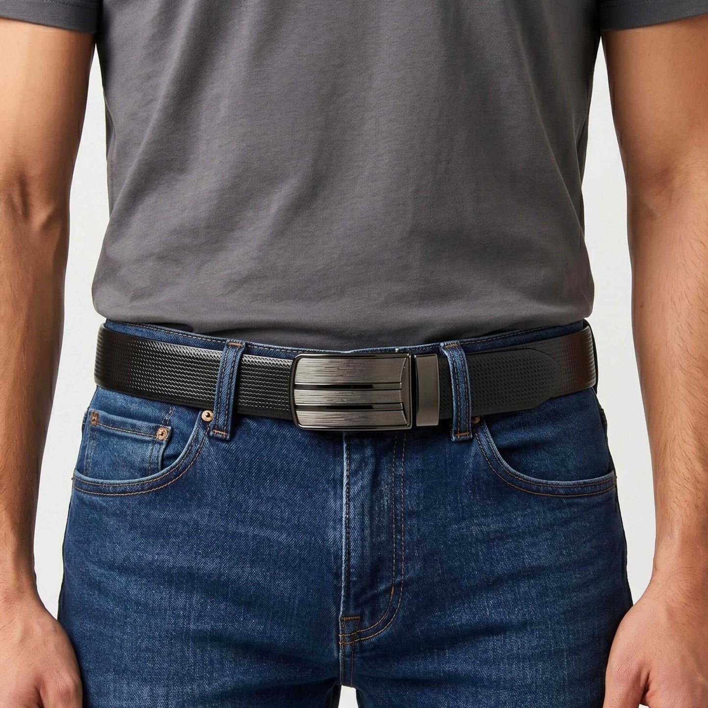 Mens 100% Genuine Leather Belt - VERSA Grid Emboss Plate (Brown & Black Reversible) — Leather Belts for Men | THE MEN THING