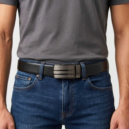 Mens 100% Genuine Leather Belt - VERSA Grid Emboss Plate (Brown & Black Reversible) — Leather Belts for Men | THE MEN THING