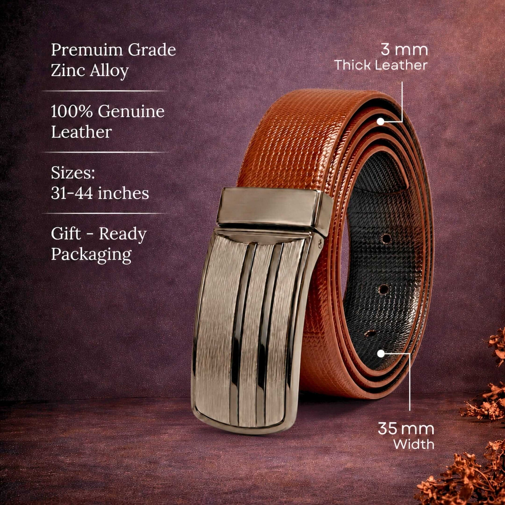 Mens 100% Genuine Leather Belt - VERSA Grid Emboss Plate (Brown & Black Reversible) — Leather Belts for Men | THE MEN THING