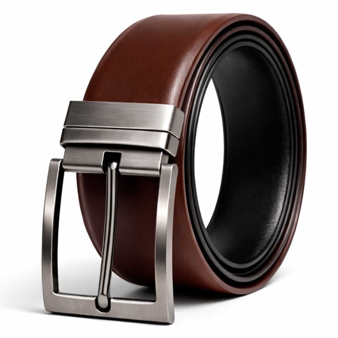 Mens 100% Genuine Leather Belt - VEXARO Smooth Classic (Brown & Black Reversible) — Leather Belts for Men | THE MEN THING