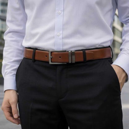 Mens 100% Genuine Leather Belt - VEXARO Smooth Classic (Brown & Black Reversible) — Leather Belts for Men | THE MEN THING