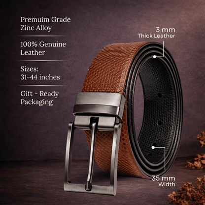Mens 100% Genuine Leather Belt - VEXTOR Fine Dot Grid (Brown & Black Reversible) — Leather Belts for Men | THE MEN THING