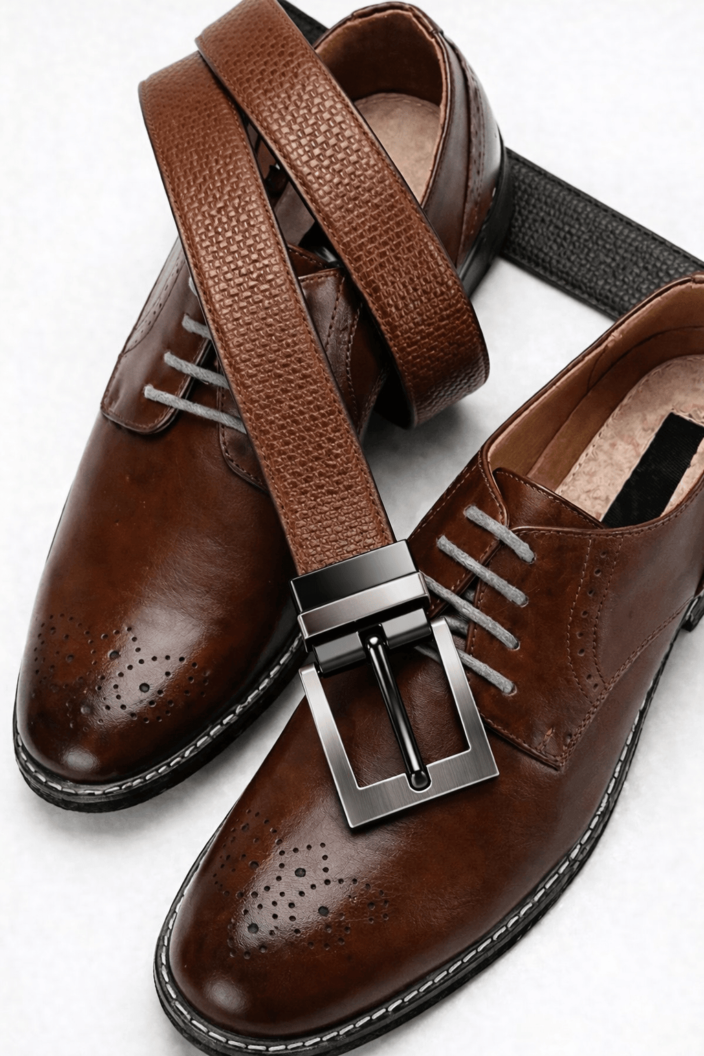 Mens 100% Genuine Leather Belt - VINTEX Fine Grid Emboss (Brown & Black Reversible) — Leather Belts for Men | THE MEN THING