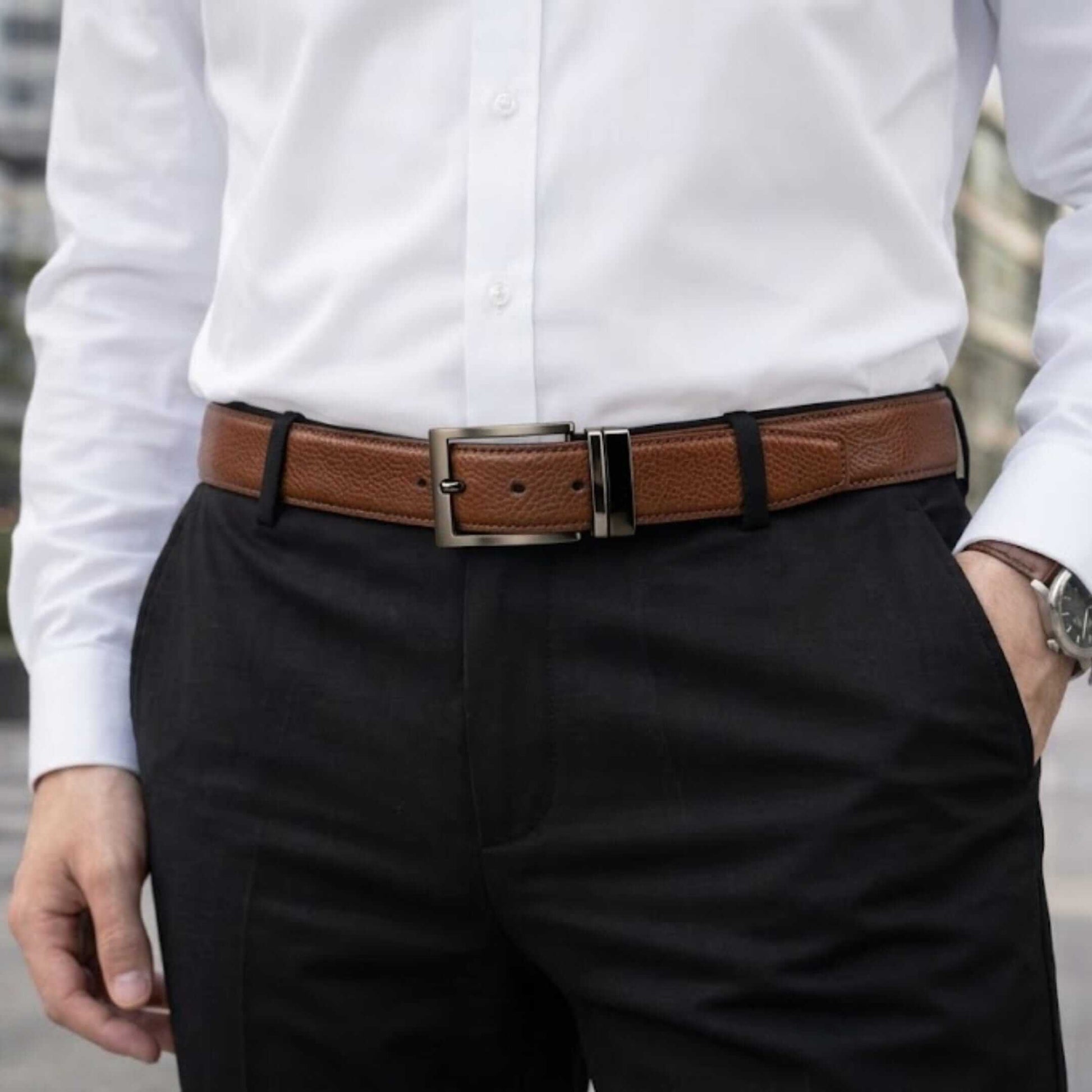 Mens 100% Genuine Leather Belt - VINTEX Fine Grid Emboss (Brown & Black Reversible) — Leather Belts for Men | THE MEN THING