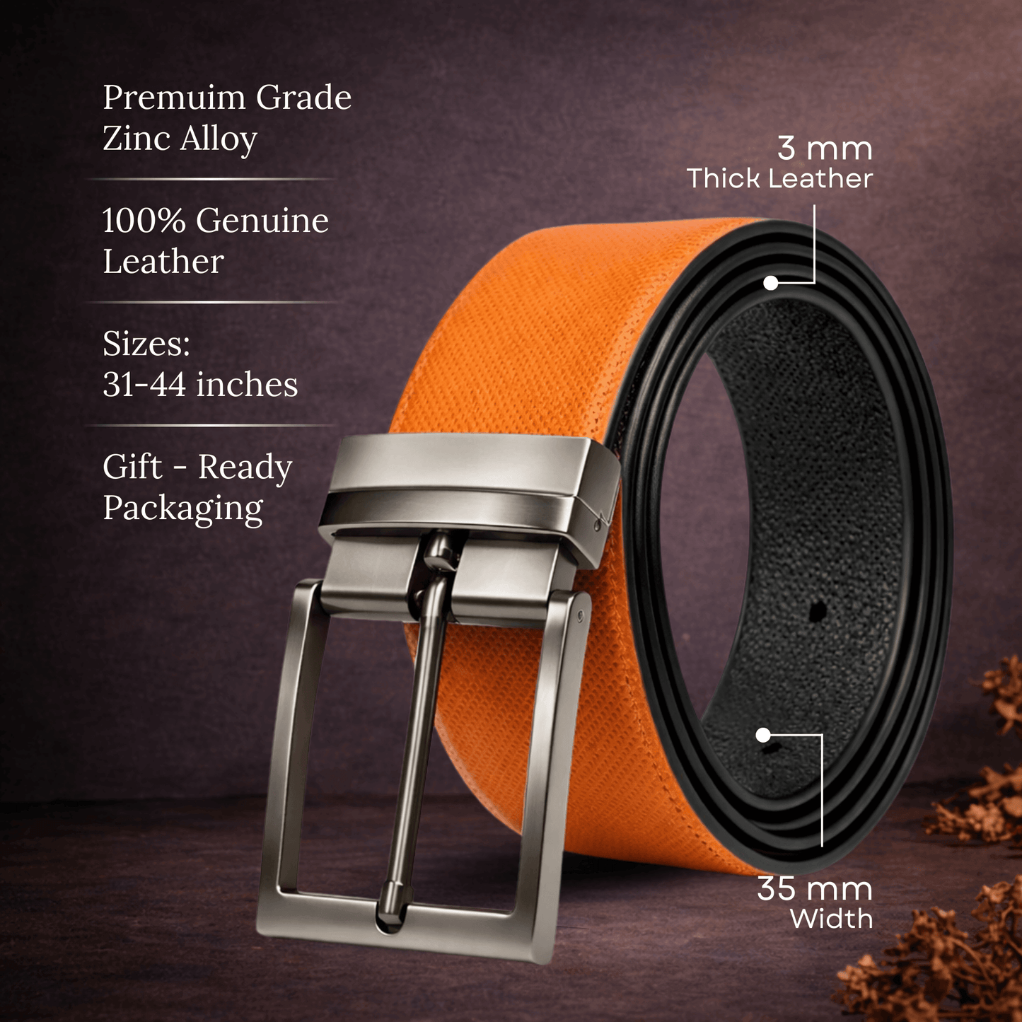 Mens 100% Genuine Leather Belt - VOLTEX Smooth Tan Core (Brown & Black Reversible) — Leather Belts for Men | THE MEN THING