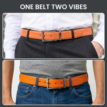 Mens 100% Genuine Leather Belt - VOLTEX Smooth Tan Core (Brown & Black Reversible) — Leather Belts for Men | THE MEN THING