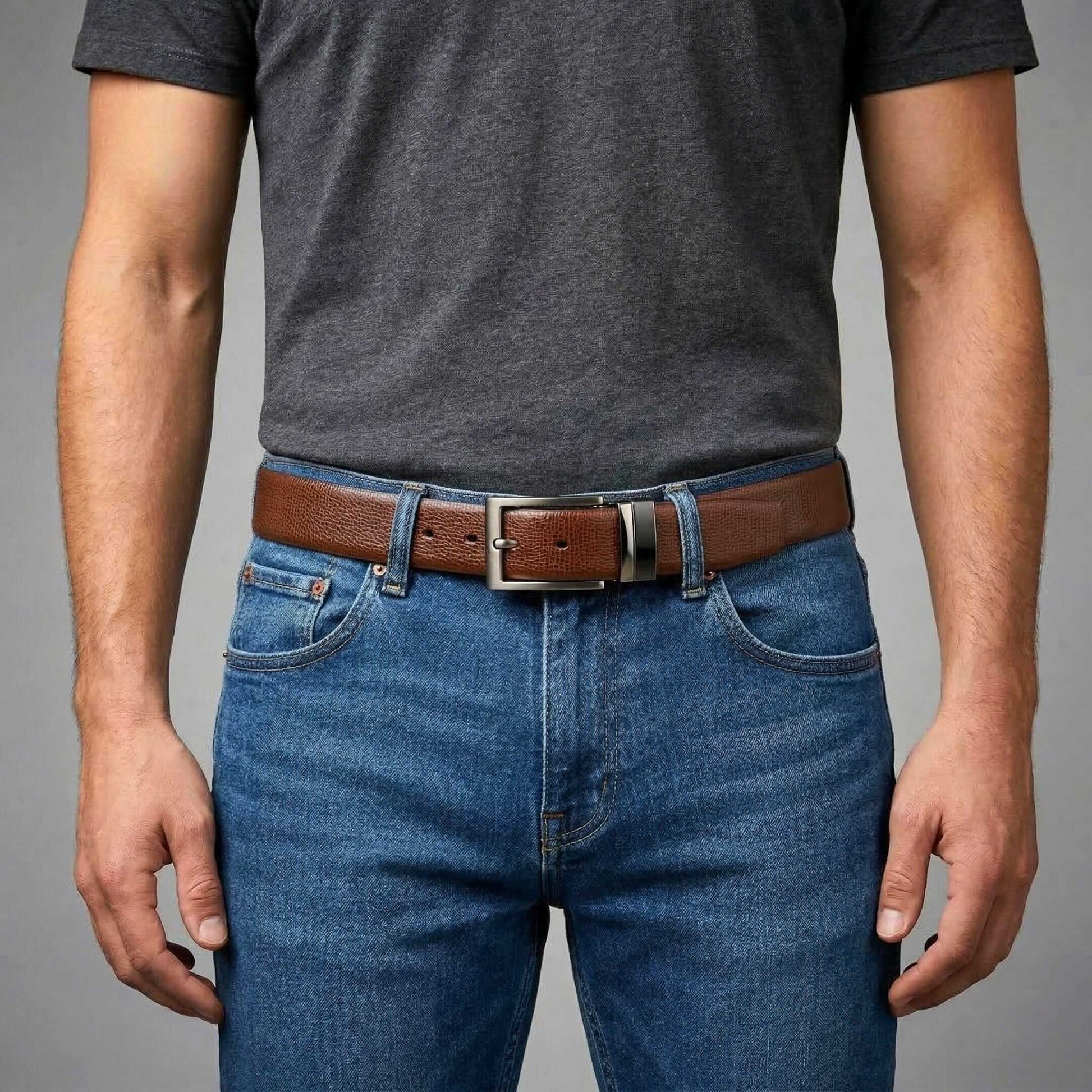 Mens 100% Genuine Leather Belt - VORAX Smooth Classic (Brown & Black Reversible) — Leather Belts for Men | THE MEN THING
