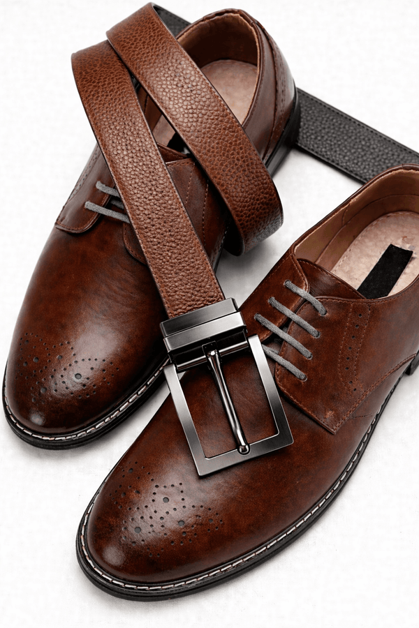 Mens 100% Genuine Leather Belt - VORAX Smooth Classic (Brown & Black Reversible)