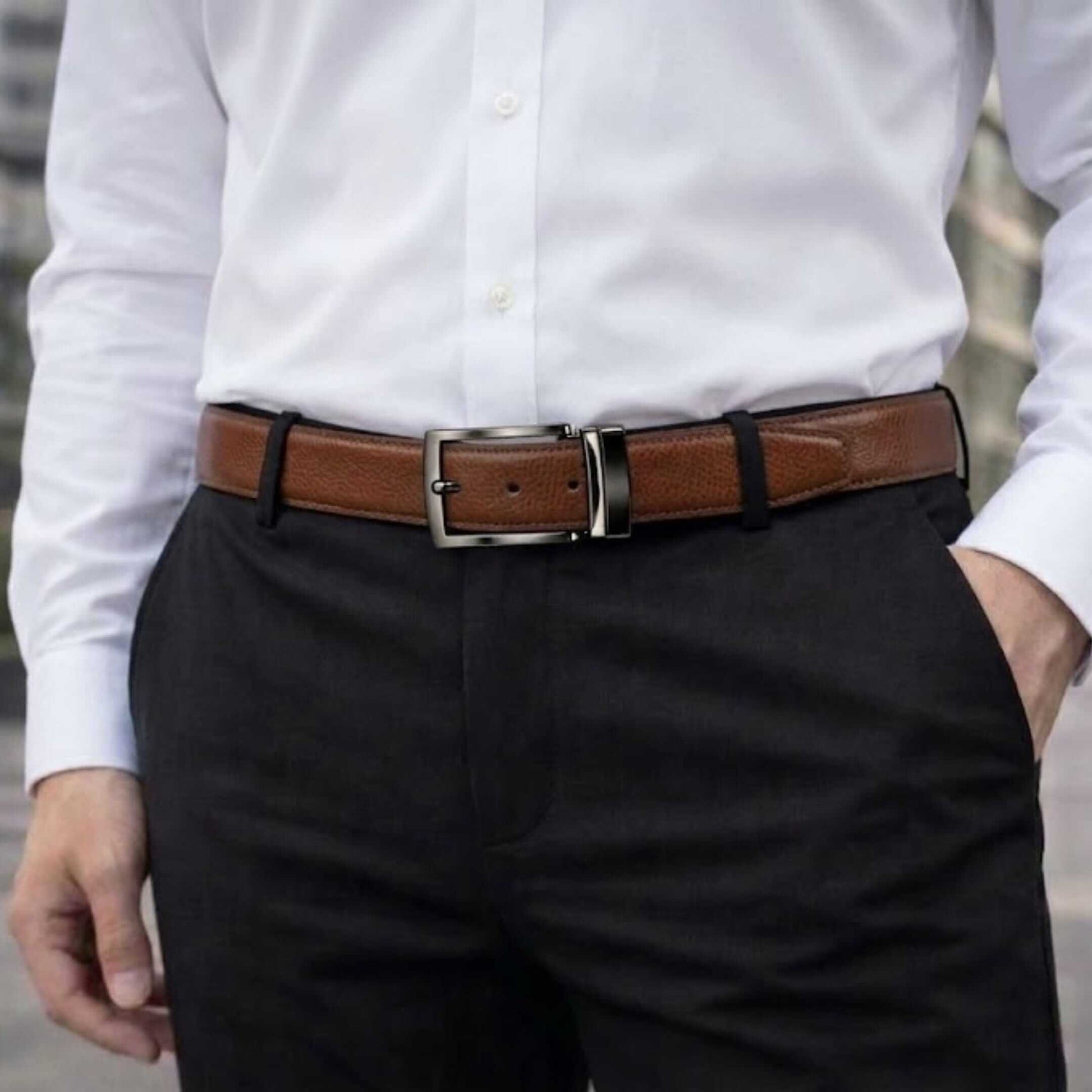 Mens 100% Genuine Leather Belt - VORAX Smooth Classic (Brown & Black Reversible) — Leather Belts for Men | THE MEN THING