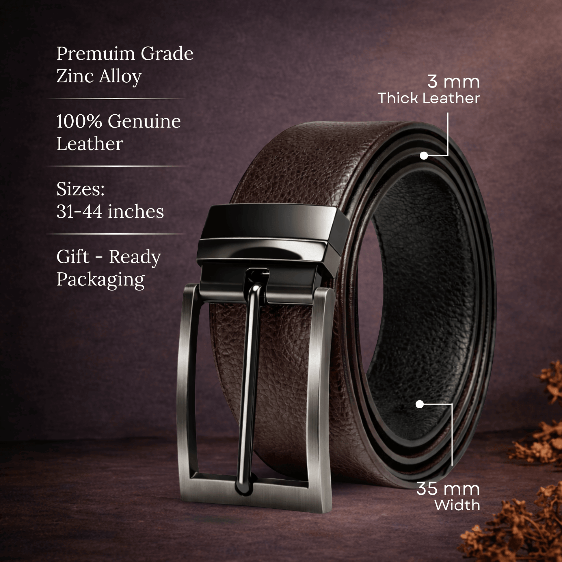 Mens 100% Genuine Leather Belt - VORAX Smooth Classic (Brown & Black Reversible) — Leather Belts for Men | THE MEN THING