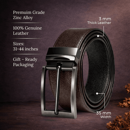 Mens 100% Genuine Leather Belt - VORAX Smooth Classic (Brown & Black Reversible) — Leather Belts for Men | THE MEN THING