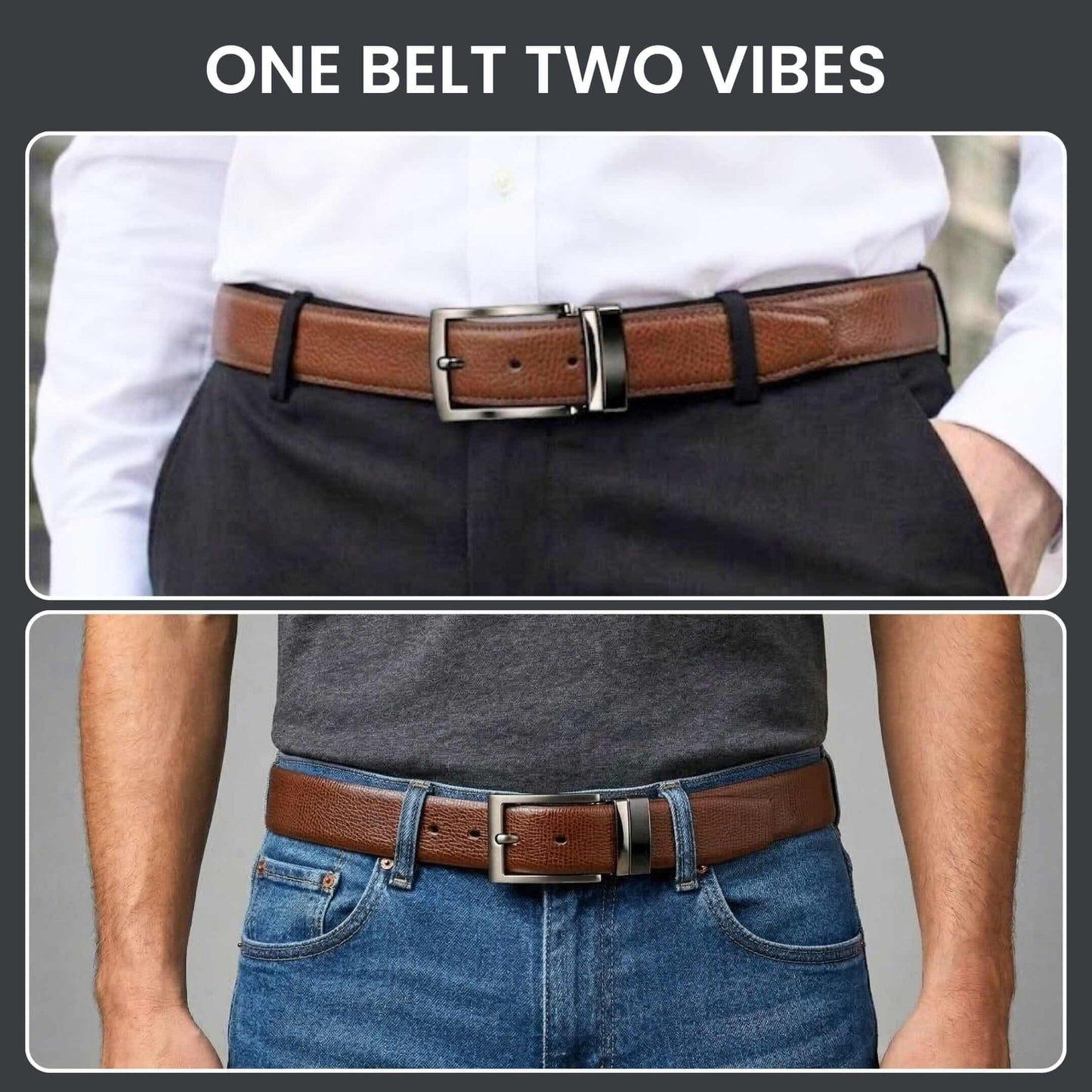 Mens 100% Genuine Leather Belt - VORAX Smooth Classic (Brown & Black Reversible) — Leather Belts for Men | THE MEN THING