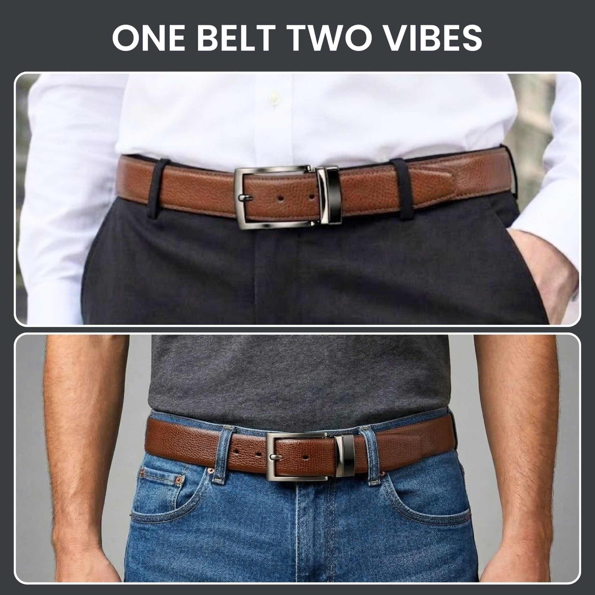 Mens 100% Genuine Leather Belt - VORAX Smooth Classic (Brown & Black Reversible) — Leather Belts for Men | THE MEN THING