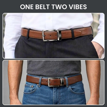 Mens 100% Genuine Leather Belt - VORAX Smooth Classic (Brown & Black Reversible) — Leather Belts for Men | THE MEN THING