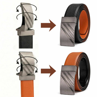 Mens 100% Genuine Leather Belt - VSTRYX Chevron Rib Plate (Brown & Black Reversible) — Leather Belts for Men | THE MEN THING