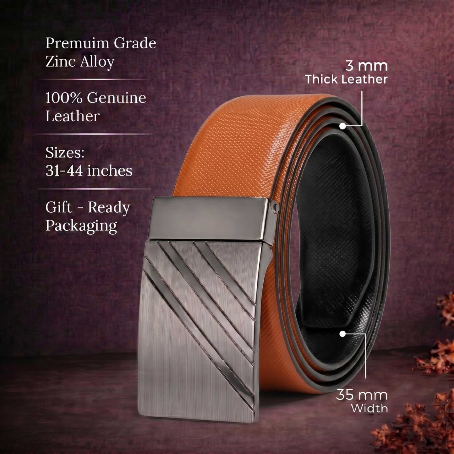 Mens 100% Genuine Leather Belt - VSTRYX Chevron Rib Plate (Brown & Black Reversible) — Leather Belts for Men | THE MEN THING
