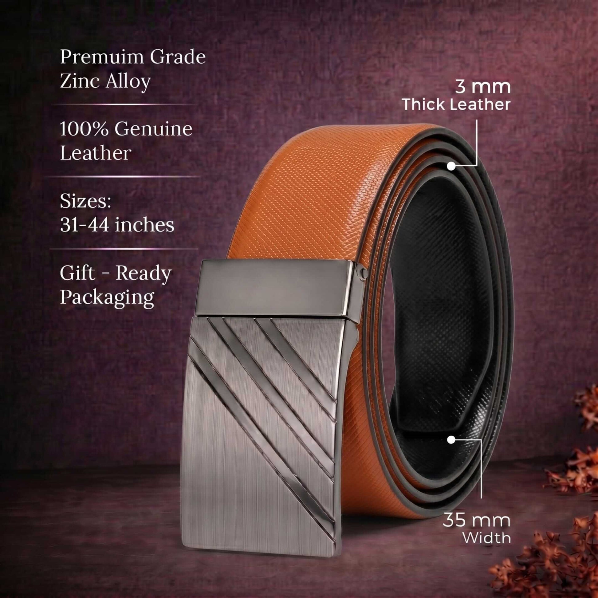 Mens 100% Genuine Leather Belt - VSTRYX Chevron Rib Plate (Brown & Black Reversible) — Leather Belts for Men | THE MEN THING