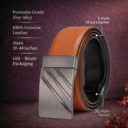 Mens 100% Genuine Leather Belt - VSTRYX Chevron Rib Plate (Brown & Black Reversible) — Leather Belts for Men | THE MEN THING