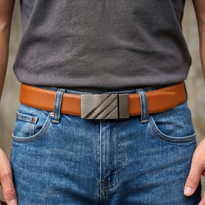 Mens 100% Genuine Leather Belt - VSTRYX Chevron Rib Plate (Brown & Black Reversible) — Leather Belts for Men | THE MEN THING