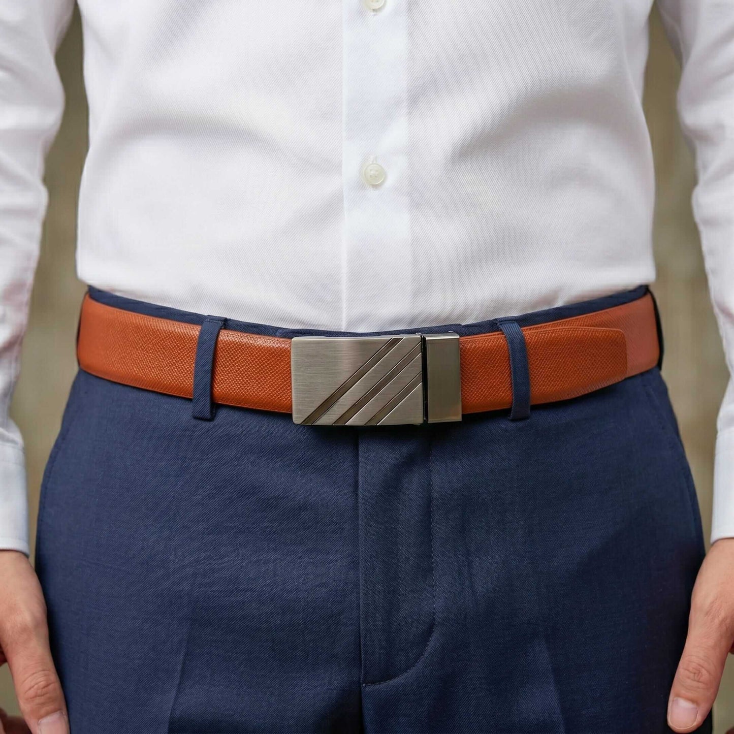 Mens 100% Genuine Leather Belt - VSTRYX Chevron Rib Plate (Brown & Black Reversible) — Leather Belts for Men | THE MEN THING
