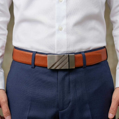 Mens 100% Genuine Leather Belt - VSTRYX Chevron Rib Plate (Brown & Black Reversible) — Leather Belts for Men | THE MEN THING