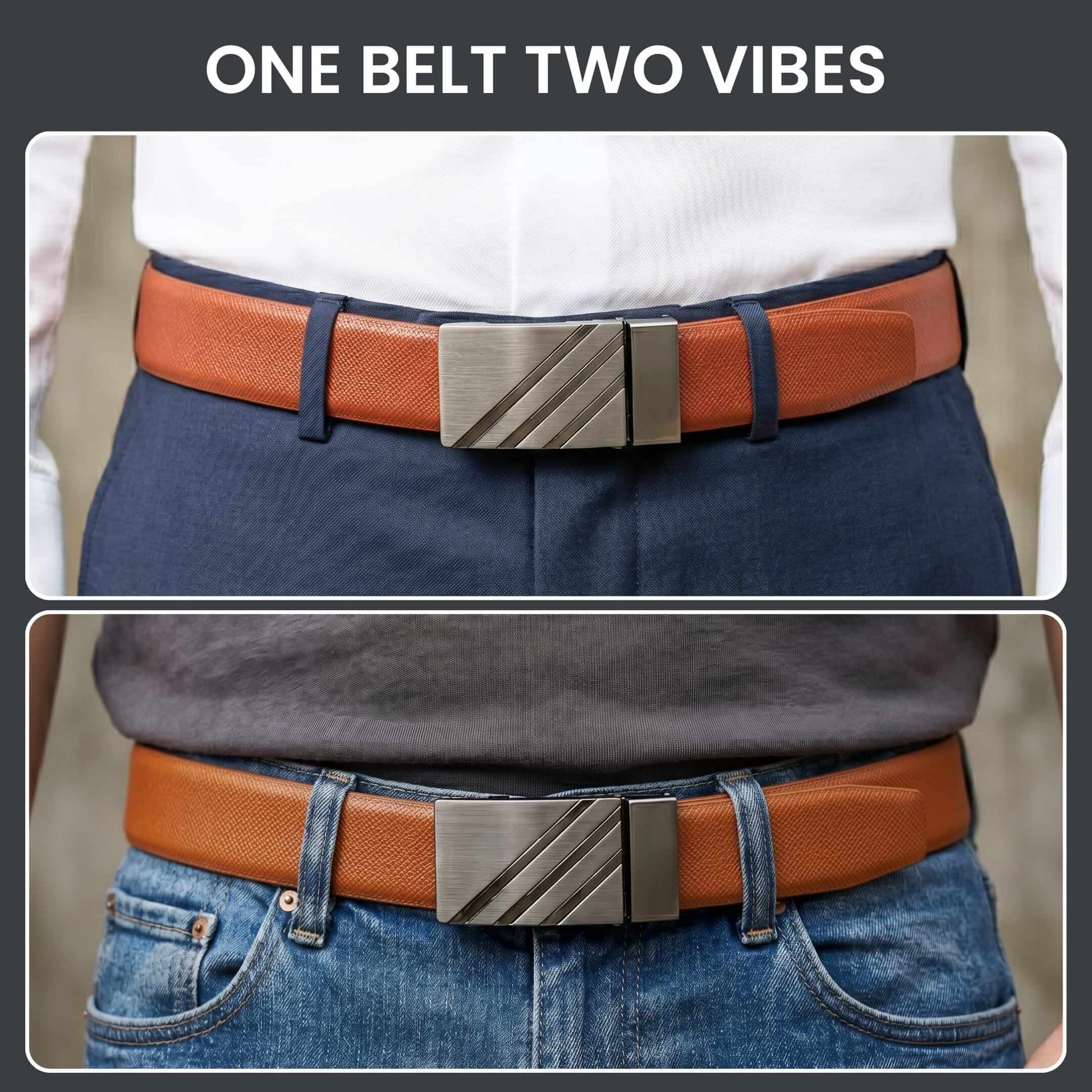Mens 100% Genuine Leather Belt - VSTRYX Chevron Rib Plate (Brown & Black Reversible) — Leather Belts for Men | THE MEN THING