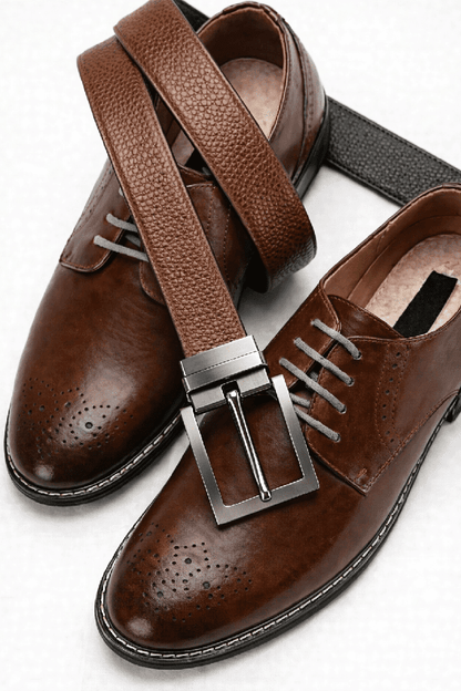 Mens 100% Genuine Leather Belt - WEVARO Woven Emboss (Brown & Black Reversible) — Leather Belts for Men | THE MEN THING