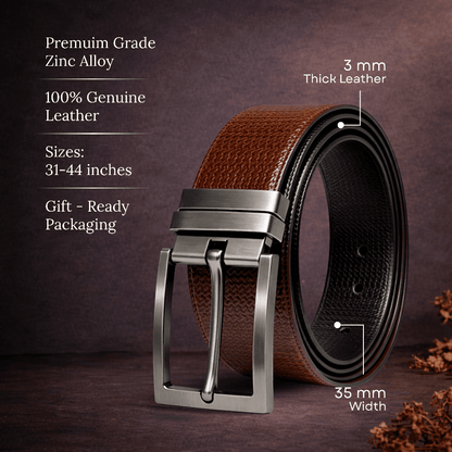 Mens 100% Genuine Leather Belt - WEVARO Woven Emboss (Brown & Black Reversible) — Leather Belts for Men | THE MEN THING