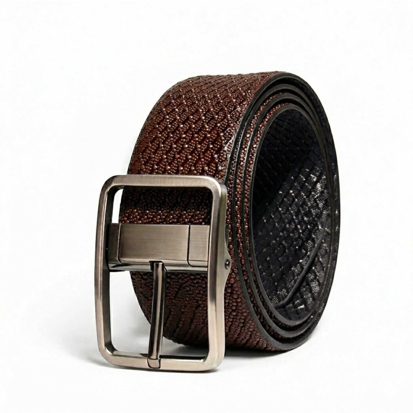 Mens 100% Genuine Leather Belt - WEXARO Woven Emboss (Brown & Black Reversible) — Leather Belts for Men | THE MEN THING