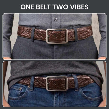 Mens 100% Genuine Leather Belt - WEXARO Woven Emboss (Brown & Black Reversible) — Leather Belts for Men | THE MEN THING