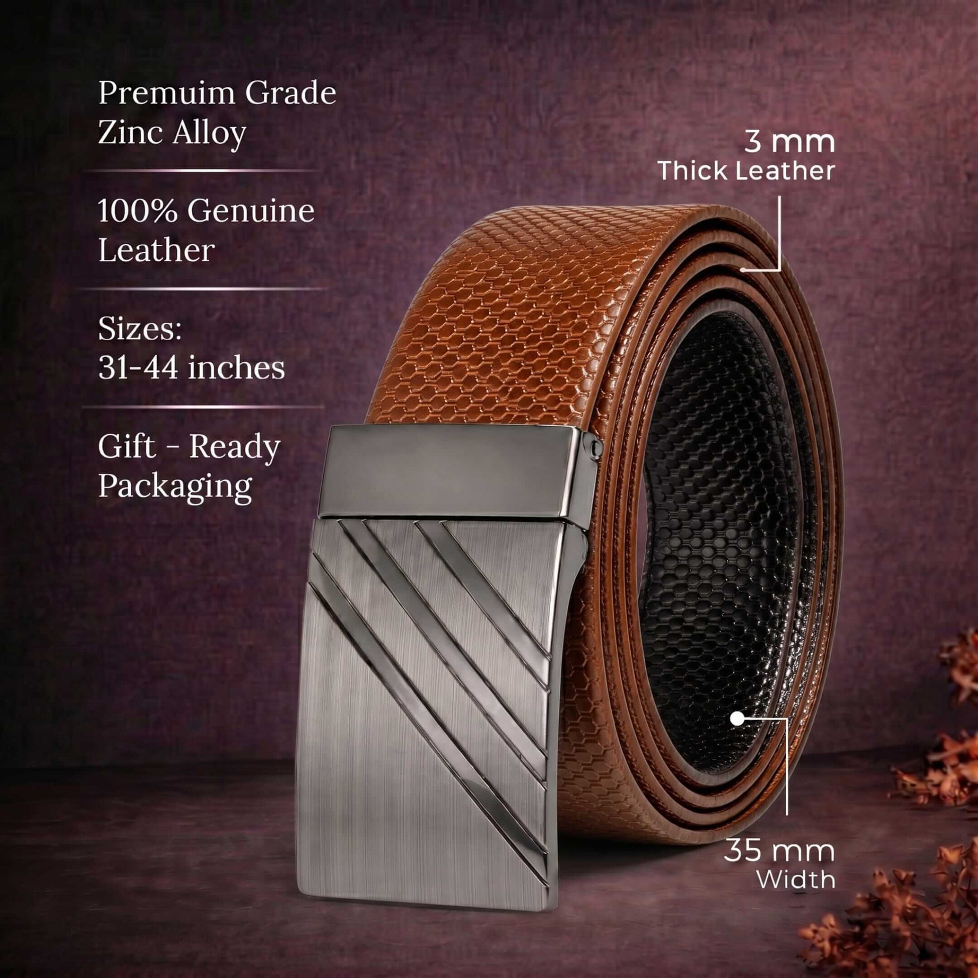 Mens 100% Genuine Leather Belt - ZENTRIX Woven Emboss Plate (Brown & Black Reversible) — Leather Belts for Men | THE MEN THING